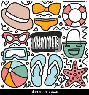 hand drawn summer holiday doodle set Stock Vector