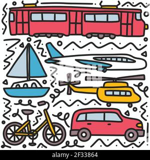 doodle set of transportation hand drawing Stock Vector