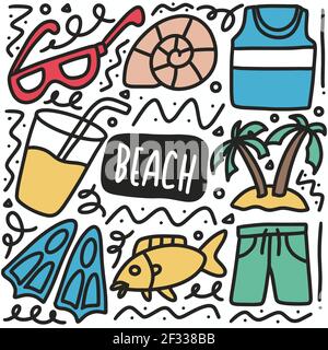 hand drawn beach doodle set Stock Vector