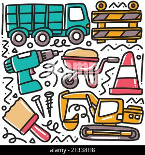 doodle set of hand construction, elements tools Stock Vector