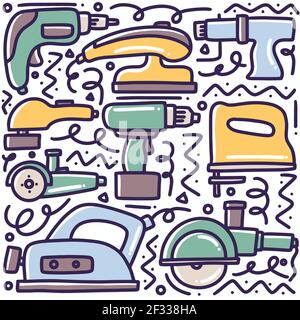hand drawn machine equipment doodle set Stock Vector