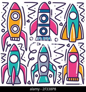 hand drawn rockets doodle set Stock Vector