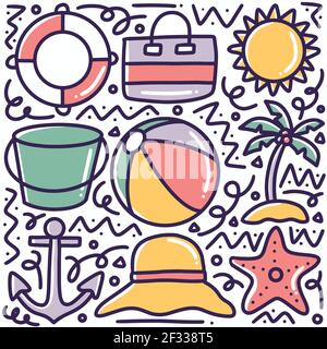 hand drawn summer beach doodle set Stock Vector