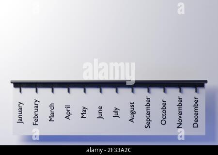 3d illustration of a horizontal scale with the names of the months and ...