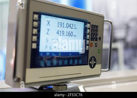 LCD screen digital readout dro lathe display. Selective focus. Stock Photo