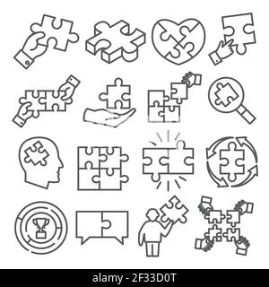 Puzzle line icons on white background Stock Vector