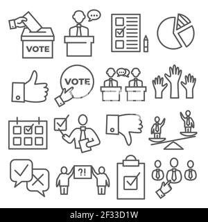 Vote line icons set on white background Stock Vector