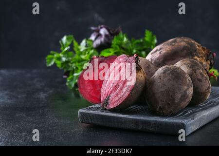 Beets for cooking. Beetroot vegetables on the table. Stock Photo