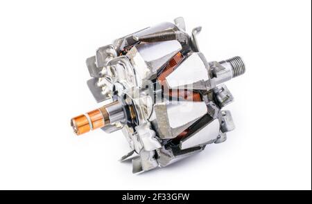 Alternator rotor spare part on an isolated white background. Stock Photo