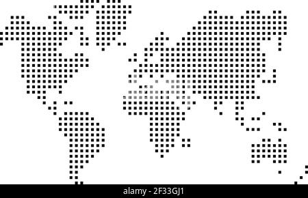 Simplified world map drawn with square dots . Vector illustration. Stock Vector