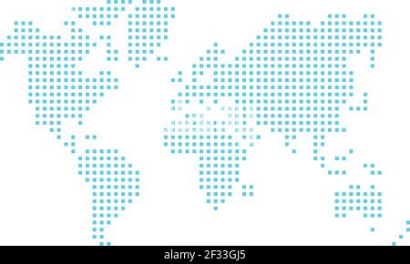 Simplified world map drawn with square dots . Vector illustration. Stock Vector