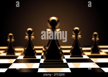 Chess Pawn Leader. confidence and leadership concept. made by 5 pawns and one courageous ambition pawn Stock Photo