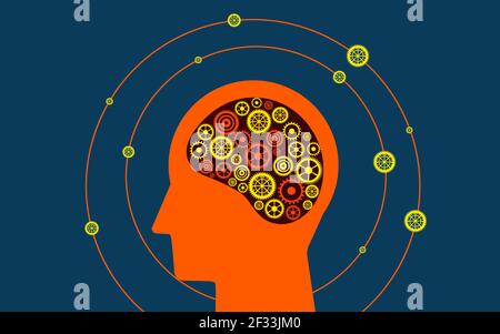 Smart head with gears artificial intelligence concept; Gear symbol inside a  Human brain shape with circular connections and circuits lines Stock Photo  - Alamy