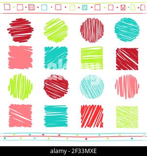 Vector collection of retro scribbled lines with hand drawn style of red, yellow and green color. Mock up template. Copy space for text. EPS8 Stock Vector
