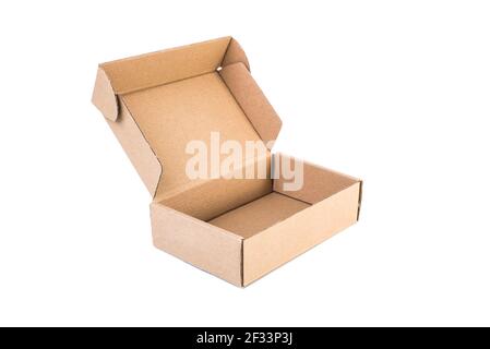 Open brown cardboard box isolated on white background Stock Photo