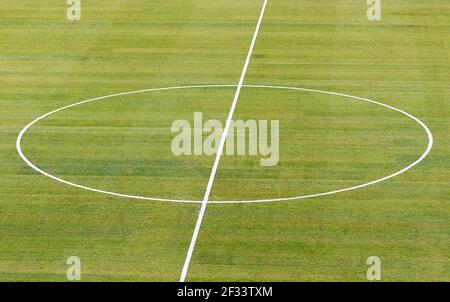 Centre circle of a football field.Cologne, North Rhine Westfalia, Germany Stock Photo