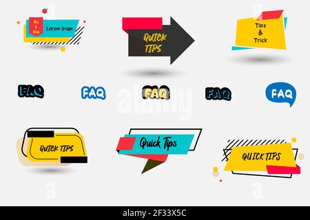 Quick tips, tip, trick, FAQ, Q&A sticker design element with bubble message, bulb icon Stock Vector