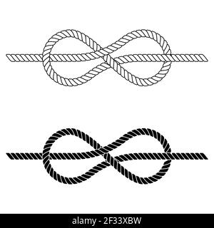 braided rope is tied in a sea knot, the vector rope knot made of lace is a symbol of cohesion, close ties teamwork Stock Vector
