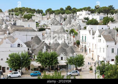 Panoramic view of Trulli typical houses with conical roof in Alberobello old town, Apulia, Italy Stock Photo