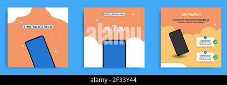 Social media tutorial, tip, trick, quick tips, layout template with geometric background design in blue, white, yellow color. Vector illustration Stock Vector