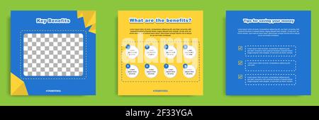 Social media tutorial, tip, trick, quick tips, layout template with geometric background design in blue, white, yellow color. Vector illustration Stock Vector