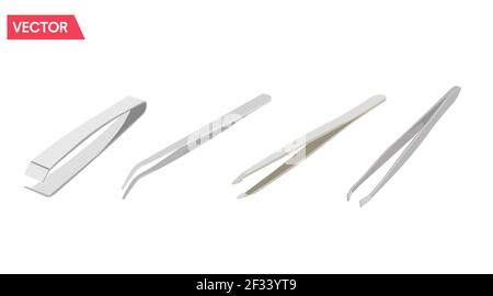 Tweezers Set. Vector isolated illustration of different metal tweezers Stock Vector