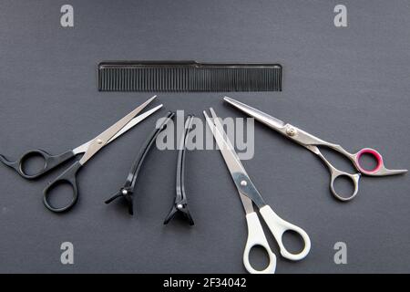 Isolated image of some hair dressing equipment in a dark background. Stock Photo