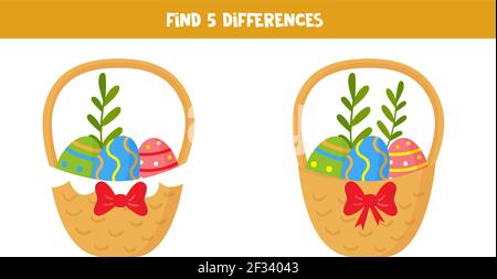 Find five differences between two Easter baskets full of eggs. Stock Vector