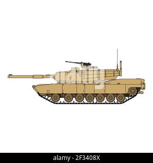 Realistic vector icon of the US Army main battle tank. Side view. Stock Vector