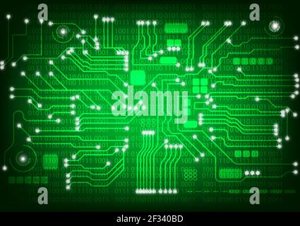 Technology line circuit mainboard computer with binary numeral system background vector illustration Stock Vector