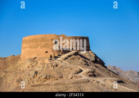 Yazd, Iran - December 5, 2015: Dakhme, or a Tower of Silence, traditional Zoroastrian burial grounds in Yazd, Iran Stock Photo