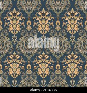 Vector Floral textured print. Damask Seamless vintage pattern. Can be used for wallpaper, fabric, invitation Stock Vector