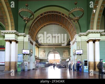 Kiyevskaya railway station  (Kiyevsky railway terminal,  Kievskiy vokzal) -- is one of the nine main railway stations of Moscow, Russia Stock Photo