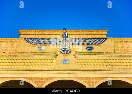 Faravahar, one of the most famous symbols of the ancient Zoroastrian religion in Iran Stock Photo