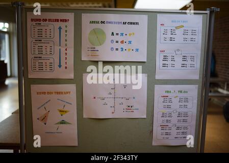 Math graphs and formulas on a green board Stock Photo