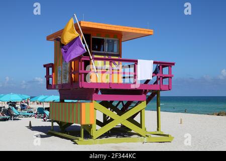 geography / travel, USA, Florida, Miami Beach, Baywatch station (life Guard small house), Additional-Rights-Clearance-Info-Not-Available Stock Photo