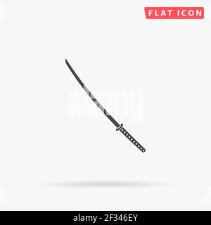 Japanese Katana Blade, Samurai Sword flat vector icon. Hand drawn style design illustrations. Stock Vector