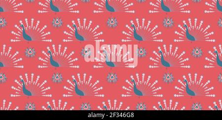 Seamless pattern in oriental style. Peacock pattern. Pink pattern. Vector illustration. Stock Vector