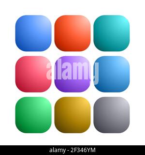 9 colored blank web internet button. Satin rounded square shapes. Stock Vector illustration isolated Stock Vector