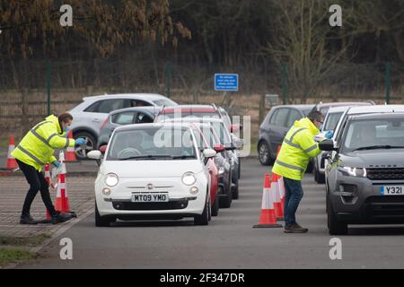 Stoke Gifford, Bristol, South Gloucestershire, UK. 1st March 2021. Surge testing is being held in Bristol today in response to the discovery of two ca Stock Photo