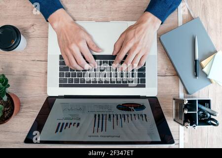 top view. business man analyzing financial data. Stock Photo