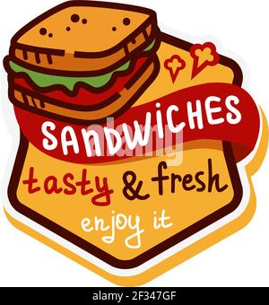 Sandwich logo design, for a fast food modern store. Retro badge illustration. Stock Vector