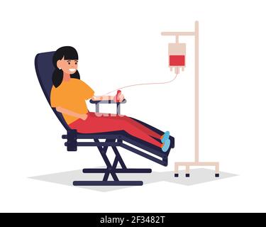 Woman donates blood. Vector illustration of a flat design. Stock Vector