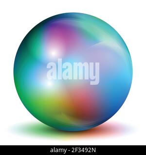 Glass colorful ball or precious pearl. Glossy realistic ball, 3D abstract vector illustration highlighted on a white background. Big metal bubble with Stock Vector