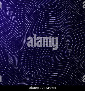 Abstract dots waves. Vector background. Blue on black. Stock Vector