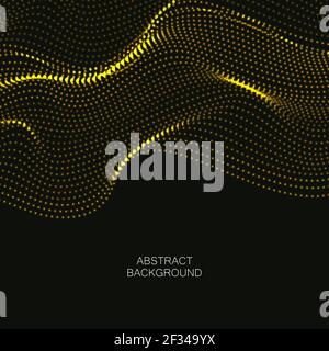 Abstract yellow background. Big data. Abstract yellow wave flow from particles.Vector technology and science background. Stock Vector