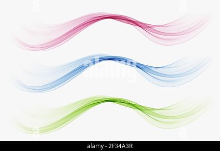 Abstract blue, pink and green waves set Wave flow Stock Vector