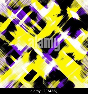 Abstract background in yellow, black, dark purple and white. Bright different brush strokes, smears, stains, digital imitation. Grunge modern design Stock Photo