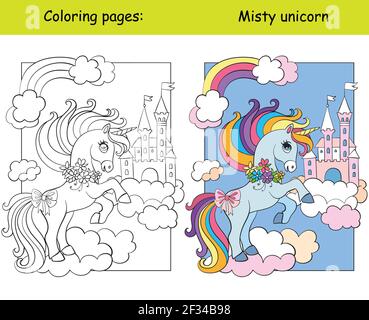 Unicorn Castle Coloring Page Isolated for Kids Stock Vector Image & Art ...