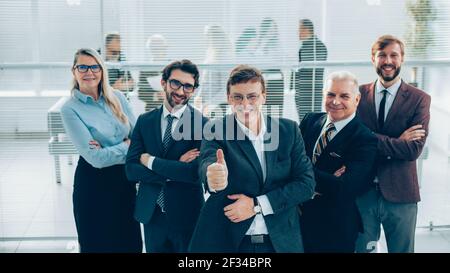 happy business man giving a thumbs up. Stock Photo